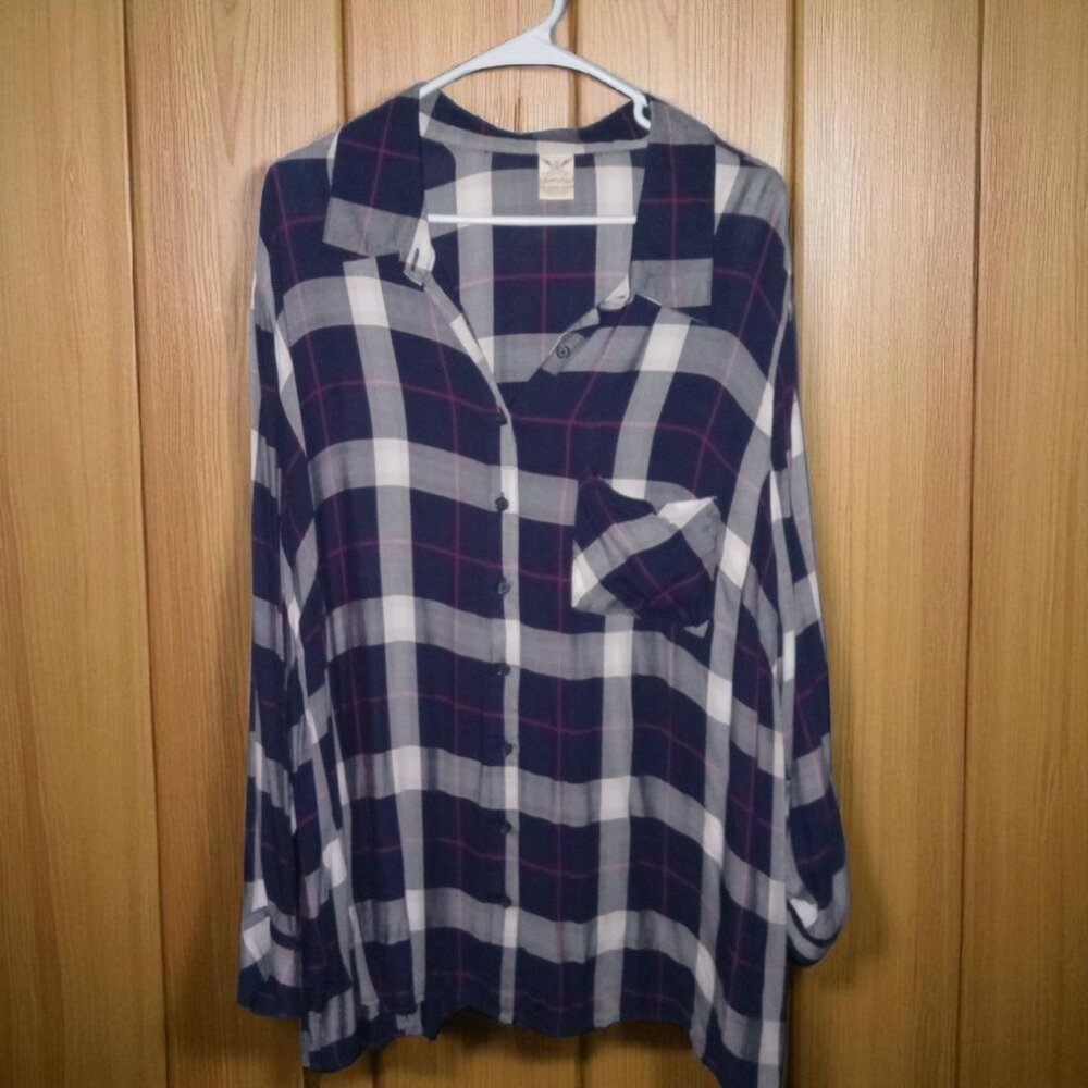womens faded glory plaid button down shirt